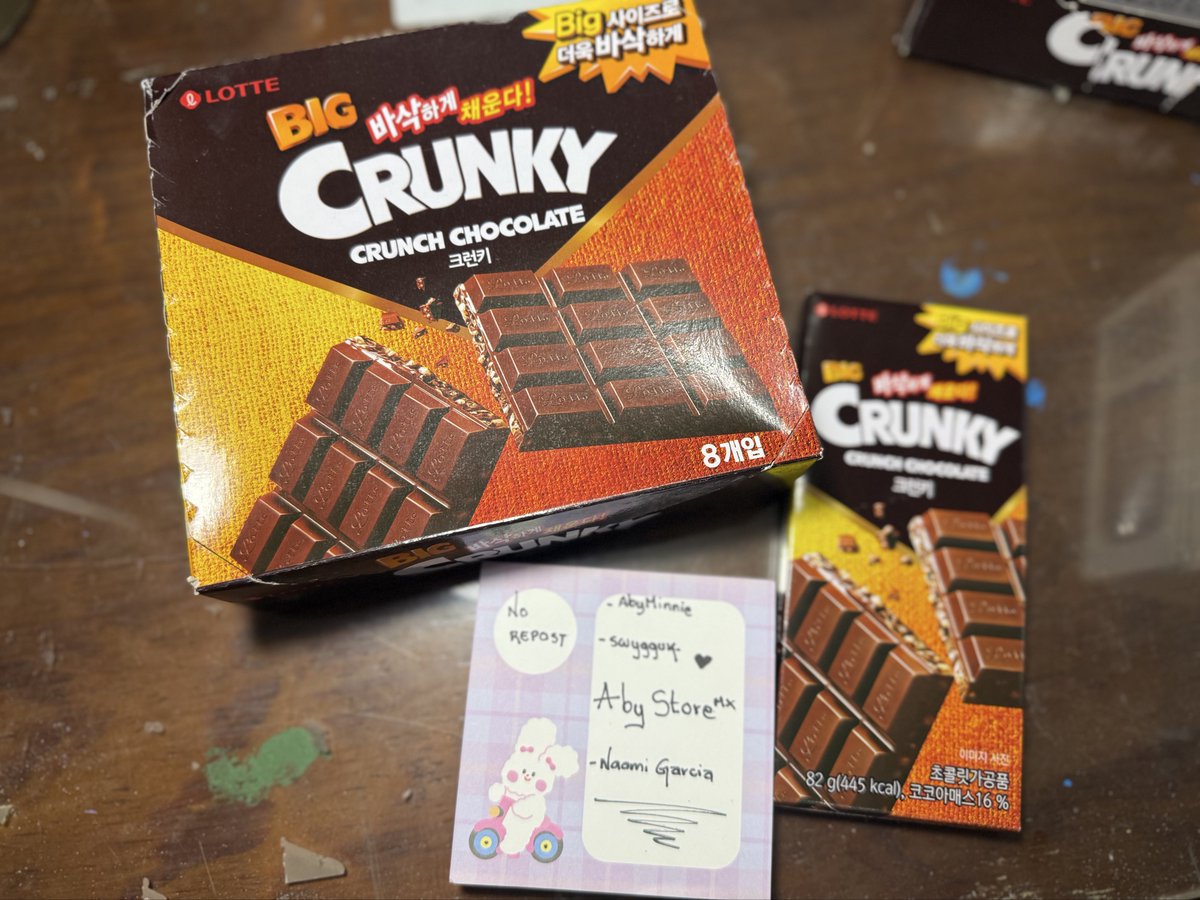 STOCK 
BIG CRUNKY LOTTE CHOCOLATE
$90 c/u
8 piezas disponibles ✅