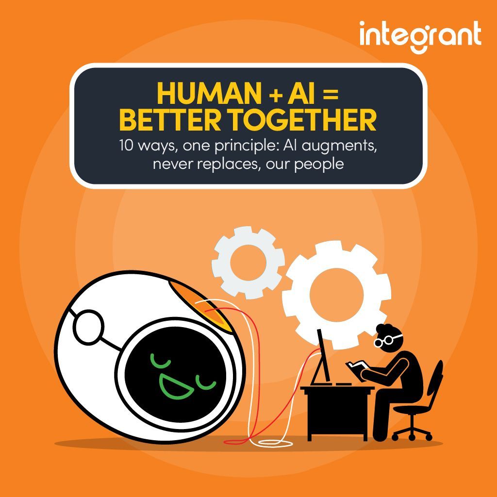 integrant's tweet photo. More ways we use AI at Integrant: 

📝 Meeting summaries 
 💬 Stakeholder sentiment 
 📚 Knowledge management 
 🎯 Personalized learning 
 🌟 Human + AI = Better Together https://t.co/J7VdAjpiVS