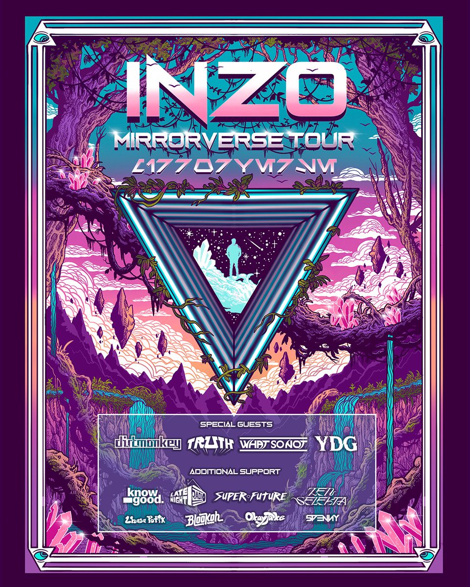 Inzo_Music's tweet photo. Tickets are on sale now for the Mirrorverse Tour 🪞💜 It’s hard to put into words how excited I am for this. This will be my biggest tour yet with the most production I’ve ever brought with me. I’ve been writing a ton of new music and I can’t wait to finally share it all with you. And if you were into the light-up sprout moment at Red Rocks.. just wait. I’ve got something special I’ve been working on, and it’s premiering on this tour 🌱🔻