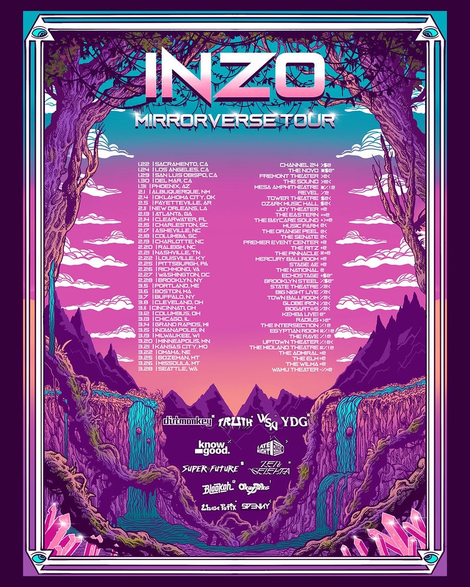 Inzo_Music's tweet photo. Tickets are on sale now for the Mirrorverse Tour 🪞💜 It’s hard to put into words how excited I am for this. This will be my biggest tour yet with the most production I’ve ever brought with me. I’ve been writing a ton of new music and I can’t wait to finally share it all with you. And if you were into the light-up sprout moment at Red Rocks.. just wait. I’ve got something special I’ve been working on, and it’s premiering on this tour 🌱🔻