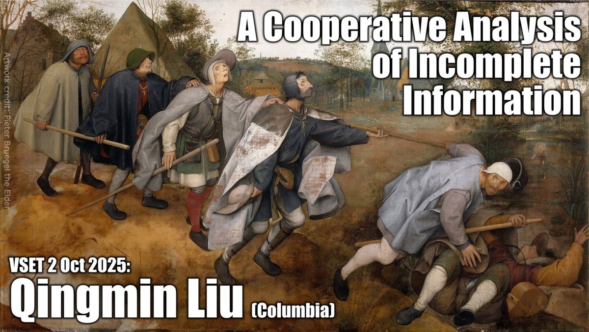 WE ARE BACK! 
Our 1st seminar this academic year is next Thursday, Oct/2, 2025. We are extremely pleased to host Qingmin Liu (Columbia), who will present "A Cooperative Analysis of Incomplete Information". Our panellists are Doron Ravid &amp; Roberto Serrano.