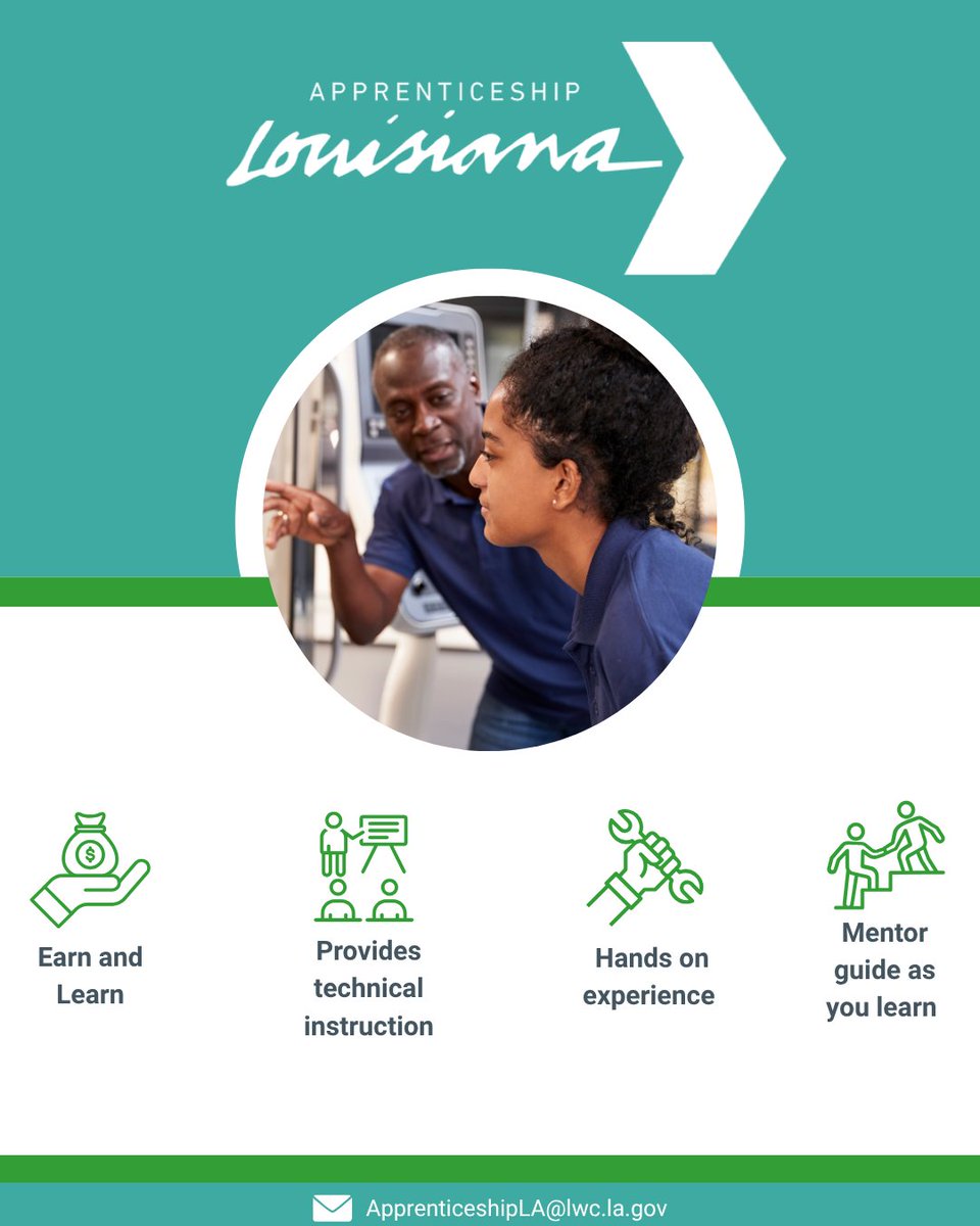 LouisianaWorks's tweet photo. Apprenticeships provide valuable hands-on experience while allowing you to earn as you learn. Explore available apprenticeship programs here: https://t.co/fRQWjWJErC #LouisianaWorks #LAWorks https://t.co/LyfjXVUvm9