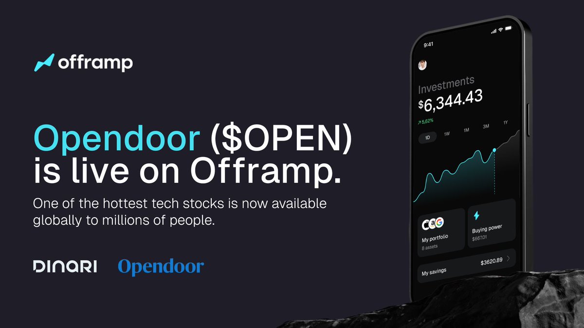 We're enabling millions in LATAM, Africa &amp; Asia to build a global portfolio with the hottest US stocks.

And now.. the future of American real estate is in your hands. 

Opendoor ($OPEN) is live on Offramp. ⚡️

$OPEN <a href="/CanadaKaz/">Kaz Nejatian</a> <a href="/rabois/">Keith Rabois</a> <a href="/ericjackson/">Eric Jackson</a>