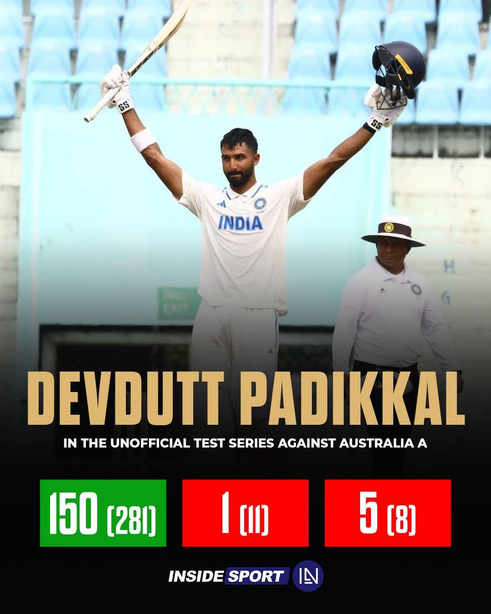 InsideSportIND's tweet image. Devdutt Padikkal shines with a big century but struggled for runs in the rest of the Unofficial Test series against Australia A 🏏

#INDAvsAUSA #DevduttPadikkal #TeamIndia #CricketTwitter