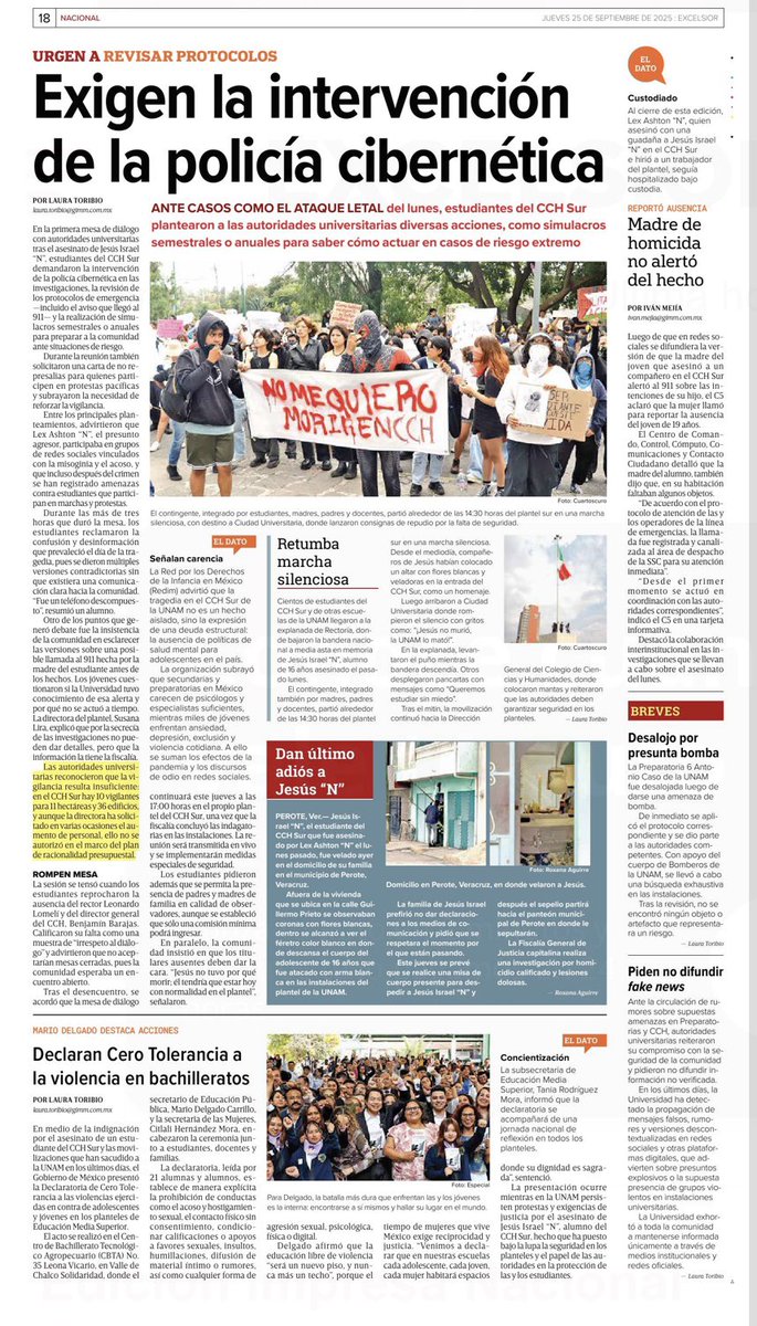 🚨 ¡Exigen seguridad ya!
En el CCH Sur, estudiantes pidieron protocolos, simulacros y hasta la intervención de la policía cibernética tras el asesinato de Jesús Israel.
👉 excelsior.com.mx/nacional/exige…
#UNAM #CCHSur  #excelsior