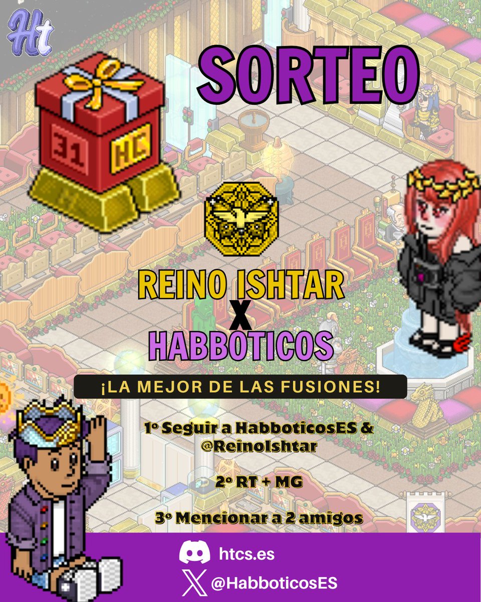 HabboticosES's tweet image. 🎉 SORTEO DE ALIANZAS🎉

¡En conjunto con nuestra gran alianza Reino Ishtar!
Puedes ser uno de los 2 ganadores. Lingo o Caja HC.

1️⃣Sigue @ReinoIshtar y a nosotros.
2️⃣RT + ❤️
3️⃣Comparte con 2 amigos.

¡El domingo 28/9 daremos a conocer los ganadores!
Mucha suerte 💜
