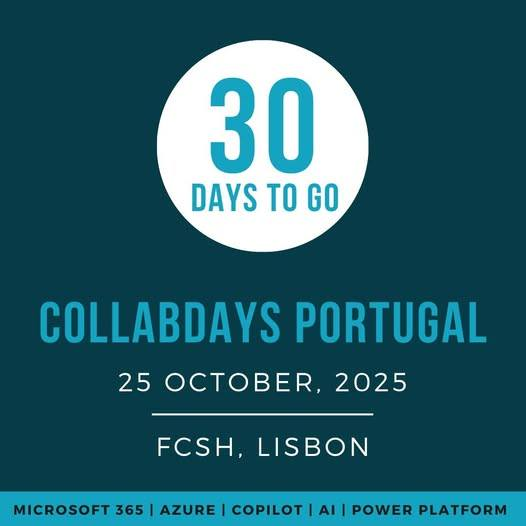 📷 Just 1 Month to Go!  The coolest Microsoft technology event in Portugal is almost here! 📷
📷 Haven’t registered yet? Don’t wait—tickets are flying like hot cakes!
collabdays.org/2025-portugal
#CollabDaysPT #Microsoft365 #Copilot #PowerPlatform #Azure