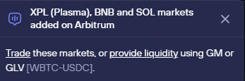 $XPL now tradeable on GMX up to 50x leverage

Trade from Base or Arbitrum

big thanks to <a href="/chaoslabs/"></a> and <a href="/chainlink/">Chainlink</a>