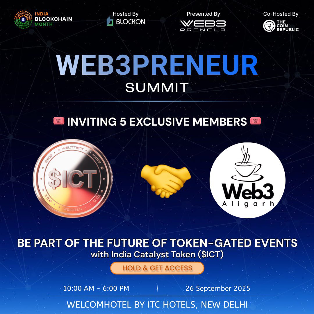 We’re inviting 5 exclusive members from our community to join this token-gated experience 🎟

How to Enter:
1️⃣ Follow <a href="/INBMOfficial/">India Blockchain Month</a> and Us
2️⃣ Tag 3 friends
3️⃣ HOLD Minimum $1 worth $ICT 

RSVP here: luma.com/il5ynzki
No $ICT. No Entry.

⏳ Announcing the Winner in 3 hours