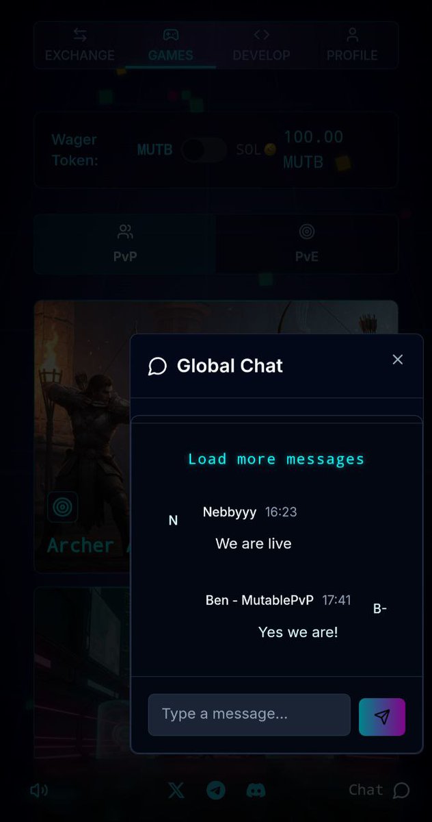 MutablePvP's tweet photo. 🚨 Global Chat is LIVE on #MutablePvP! 🚨

💬 Talk with players worldwide
⚔️ 1v1 skill-based battles for real money
🏆 Timed leaderboard competitions
The community just got louder—join the fight 👇
🌍 https://t.co/grEgufCfRe

#Solana #Crypto #CryptoNews #Bitcoin #Web3 #Web3Gaming #Chat