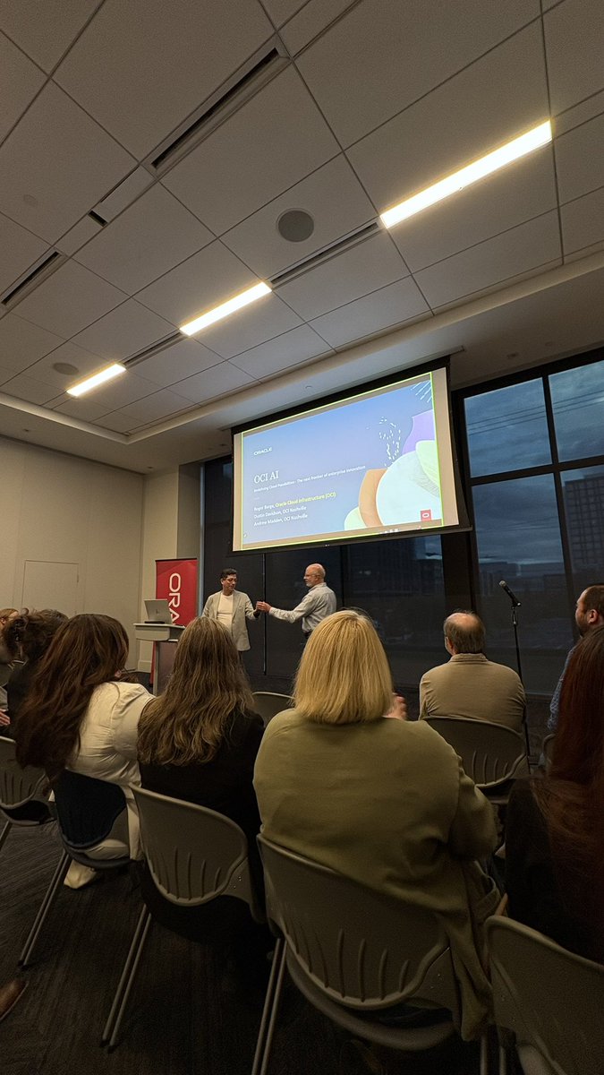 EricJordanII's tweet photo. Thank you @Oracle for inviting me to the Oracle AI event in Nashville with Roger Barga, SVP of AI/ML highlighting the AI ecosystem, AI agents, &amp; enterprise grade solutions. I Enjoyed learning about scaling AI across biometrics, support, and DevOps. https://t.co/WeR79SLTMl