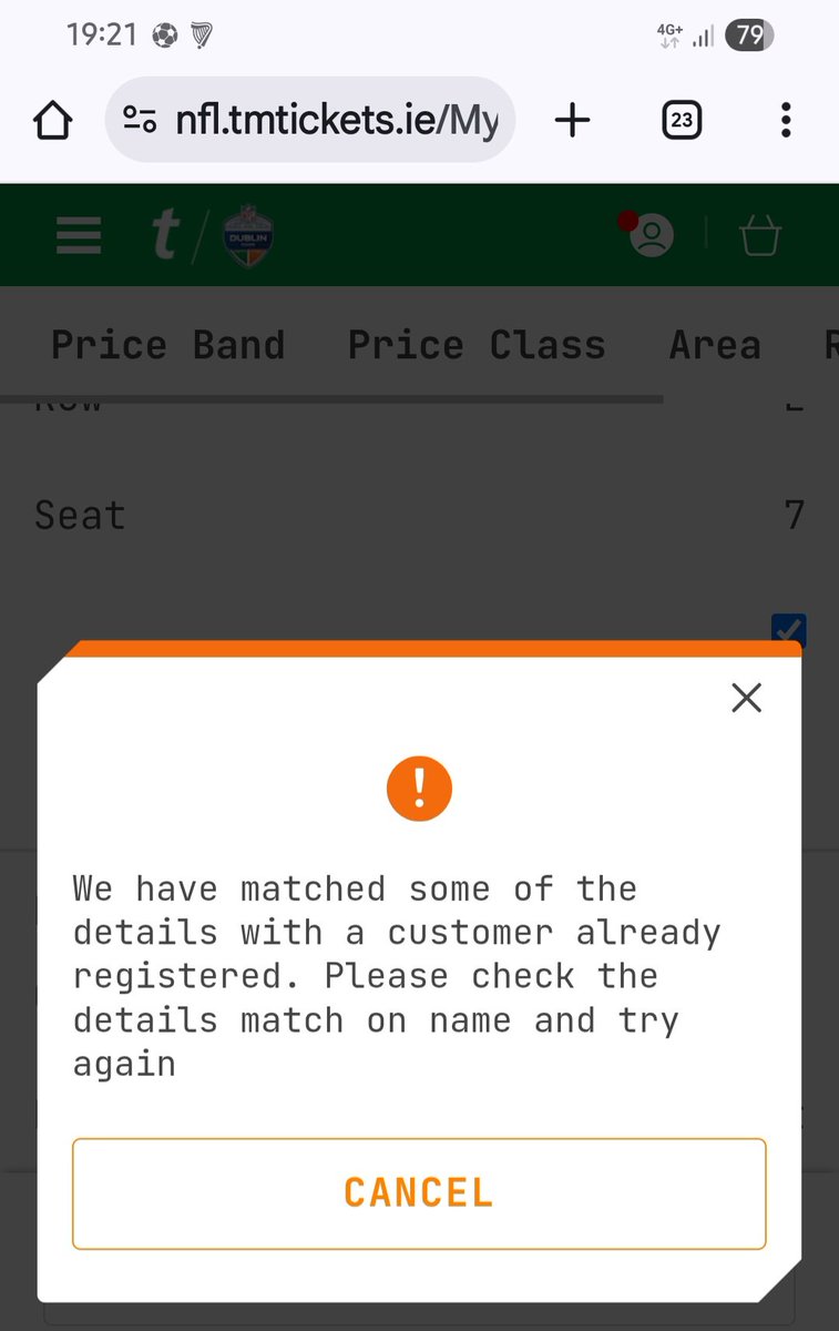 nmacken19's tweet photo. @TMIrelandHelp can't transfer my NFL Dublin ticket. Getting this error up on yer website. Can you please advise what to do. https://t.co/CVGKZb41lk