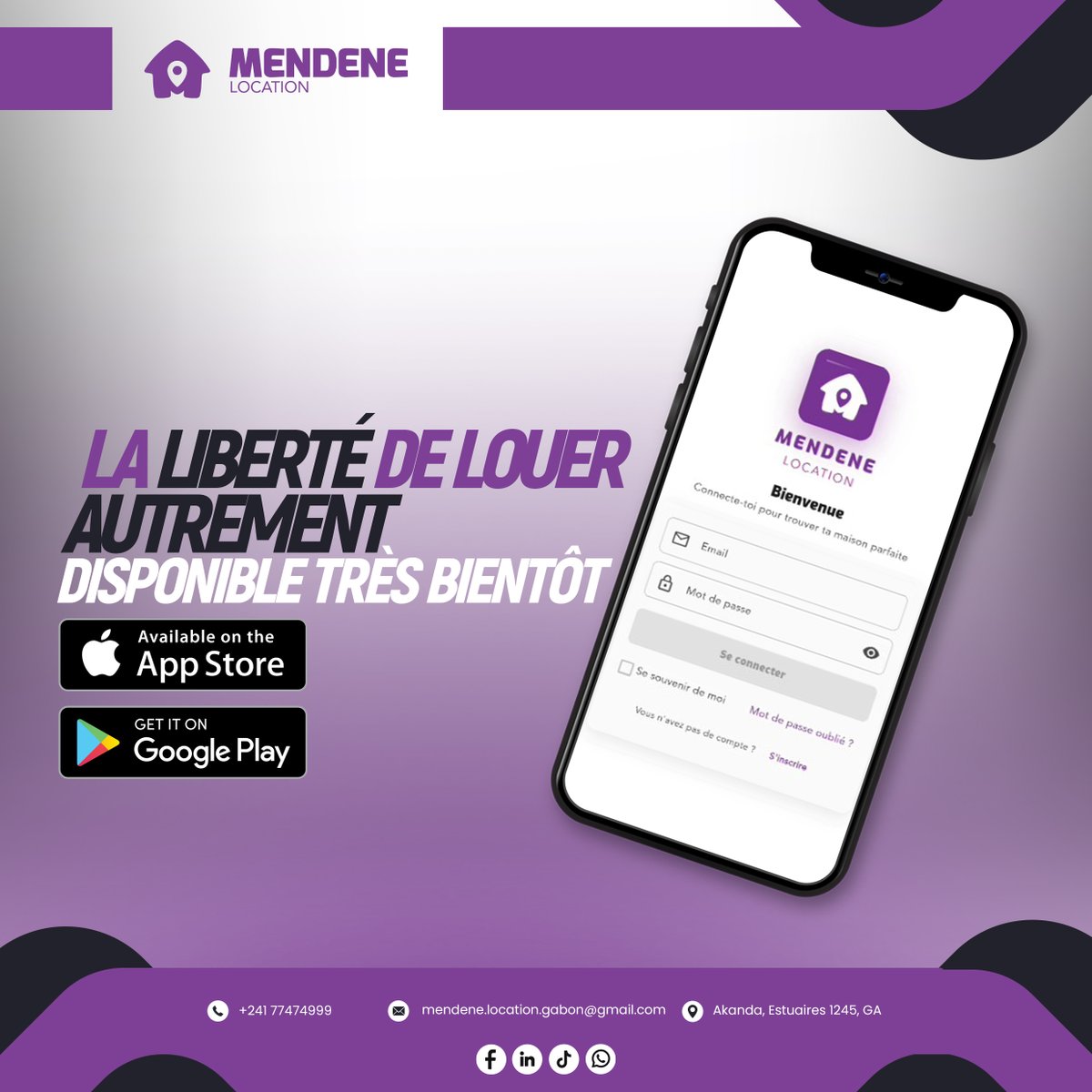 EntreGaboma's tweet image. L’ère de la location se réinvente. Mendene Location, notre appli, rend la recherche d&apos;un logement ou d&apos;un locataire super facile. Disponible très bientôt sur l&apos;App Store et Google Play ! #MendeneLocation #Logement #ApplicationMobile #Gabon