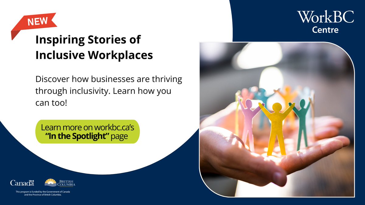 TerraceWorkbc's tweet image. It’s Disability Employment Month! Celebrate inclusive hiring with inspiring BC success stories. Ready to make your workplace more welcoming? Explore tips and resources on our “In the Spotlight” page. bit.ly/4dkwDl2
 
 #InclusiveWorkplace #WorkBC #DiversityAndInclusion