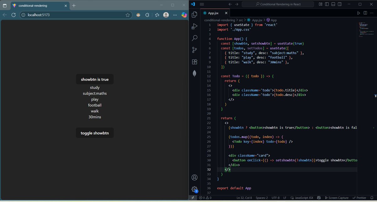 PatelNiharika05's tweet image. 🗓️Day : 61/75
✅Learnt about the conditional rendering in React.
#WebDevelopment #react #75DaysOfCode