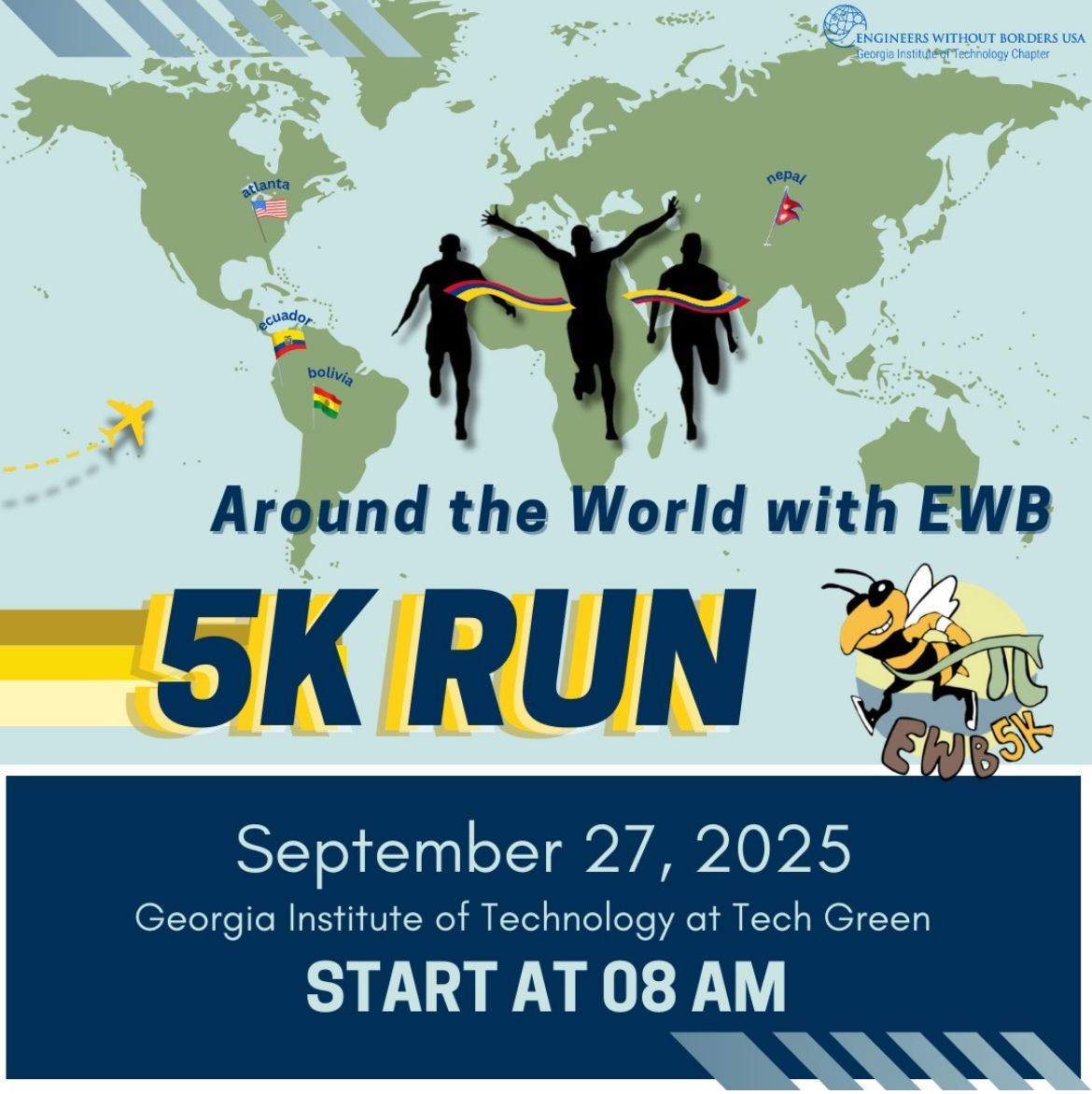 TechSqATL's tweet image. Join GT's Engineers Without Borders on their Around the World 5K cross-campus run! 🌎 🏃
EWB-GT is a student non-profit that implements humanitarian engineering projects around the world. Registration for their event includes coffee, live entertainment, unlimited snacks, and a…