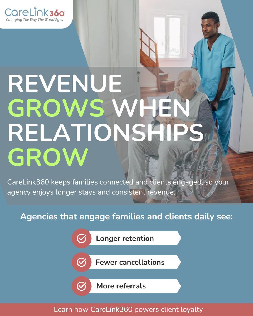 Carelink360HCS's tweet image. 💡 More revenue ≠ more services. With CareLink360, agencies repackage existing care into premium add-ons—like engagement, safety monitoring &amp;amp; family reporting—that families gladly pay for.

#HomeCareInnovation #ClientOutcomes