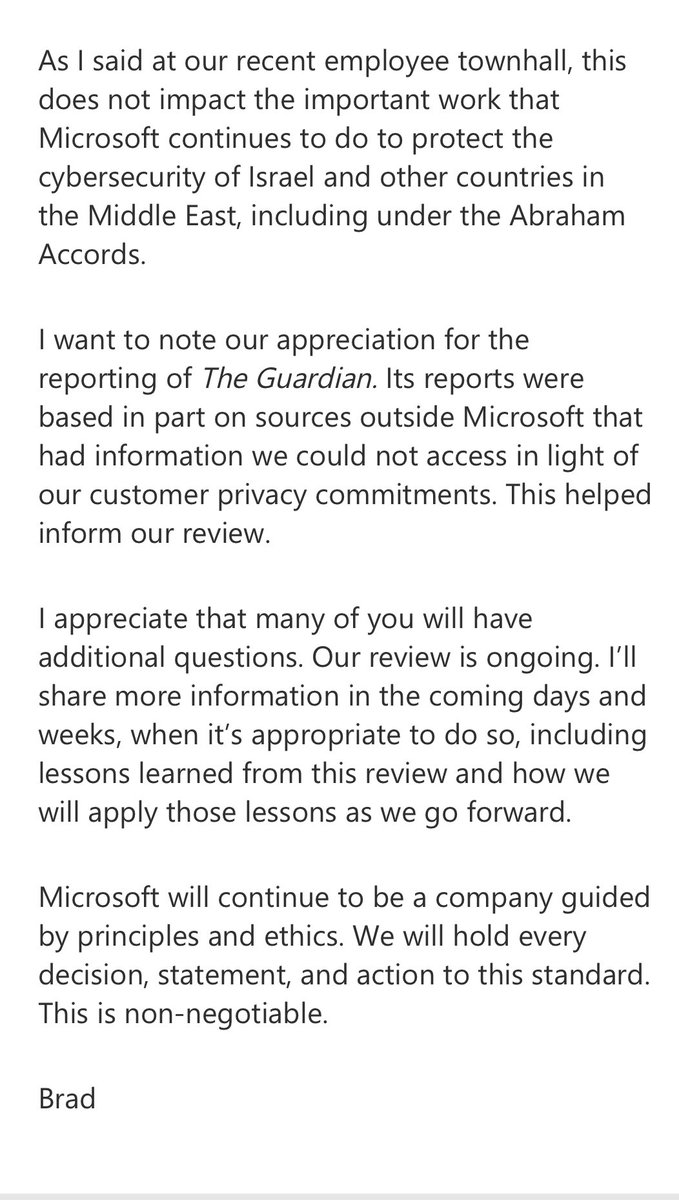 ❌❌‼️Guardian:

“Microsoft terminates Israeli military’s access to technology it used to operate a powerful surveillance system that collected millions of Palestinian civilian phone calls made each day in Gaza and the West Bank.”