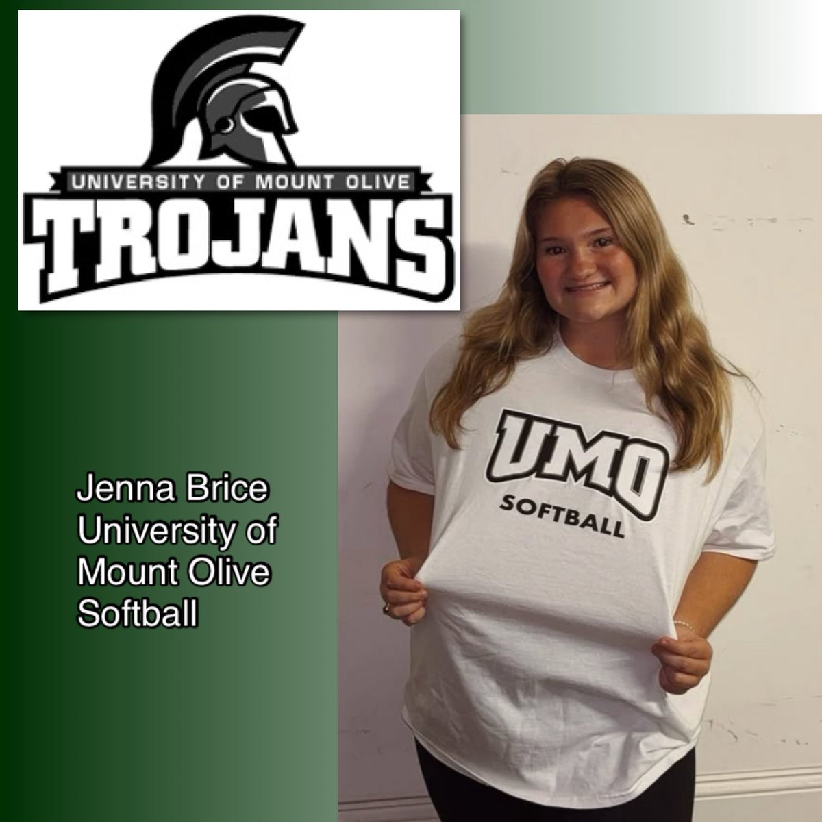 You ROCK, Jenna Brice! Congratulations on your commitment to attend and play softball at University of Mount Olive #TogetherWeROCK 
<a href="/JennaBrice23/">Jenna Brice</a> @UMOsoftball @UMOathletics <a href="/OfficialUMO/">University of Mount Olive</a>