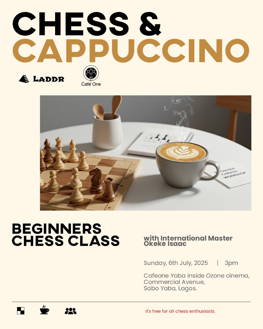 Designed for <a href="/Laddrchess/">LaddrChess</a> 
Always been a fan of minimalism. Can anyone guess the exact name of this design style?

#GraphicDesign #naijagraphicdesigner #amazynarts #amazyndesign #flyerdesign #chess #cappuccino