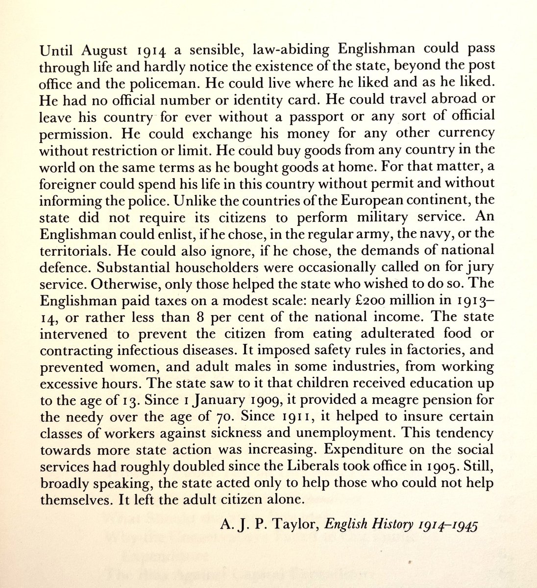 Mandatory ID cards are un-British. If forced on us it will be yet another embedded freedom lost due to the cultural chaos and abuses of mass immigration.

It always brings to mind this wonderful piece of writing by A. J. P. Taylor ⬇️