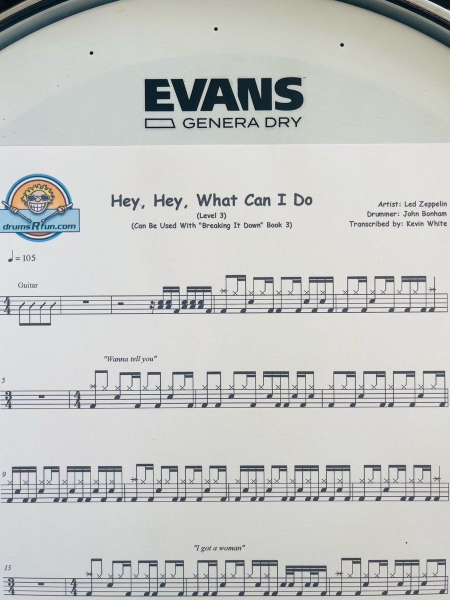 drumsrfun's tweet photo. Led Zeppelin’s “Hey, Hey, What Can I Do” was released as the B-side of the single “Immigrant Song” in 1970. It was then included on the 1972 compilation album The New Age of Atlantic. This week’s #tbt drum transcription features drummer John Bonham. 🥁 #johnbonham #classicrock https://t.co/sb6vCUStro