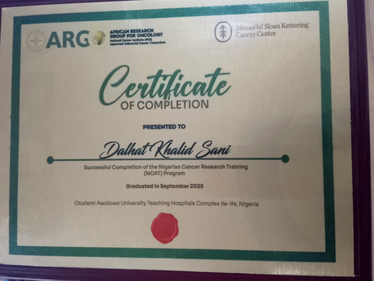 DalhatSK's tweet photo. Holding responsibilities cannot be a barrier to self development. I am now a Fellow of the Nigerian Cancer Research Training Program (FNCAT). https://t.co/6AD56VQ34a
