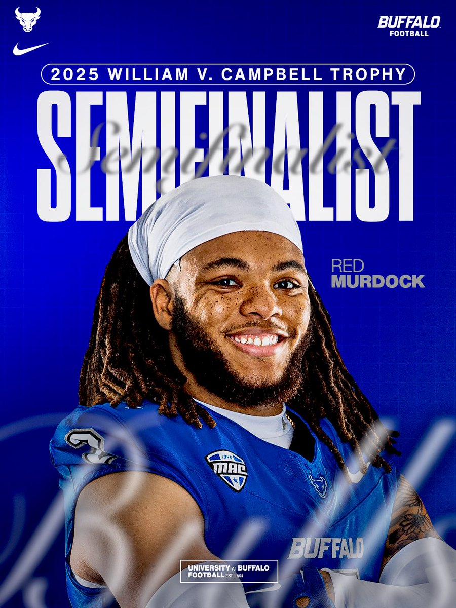 Red Murdock is a semifinalist for the William V. Campbell Trophy, recognizing the best football scholar-athlete in the country!

🔗 ubbulls.com/news/2025/9/25…

#UBhornsUP🤘l #BullMarket📈