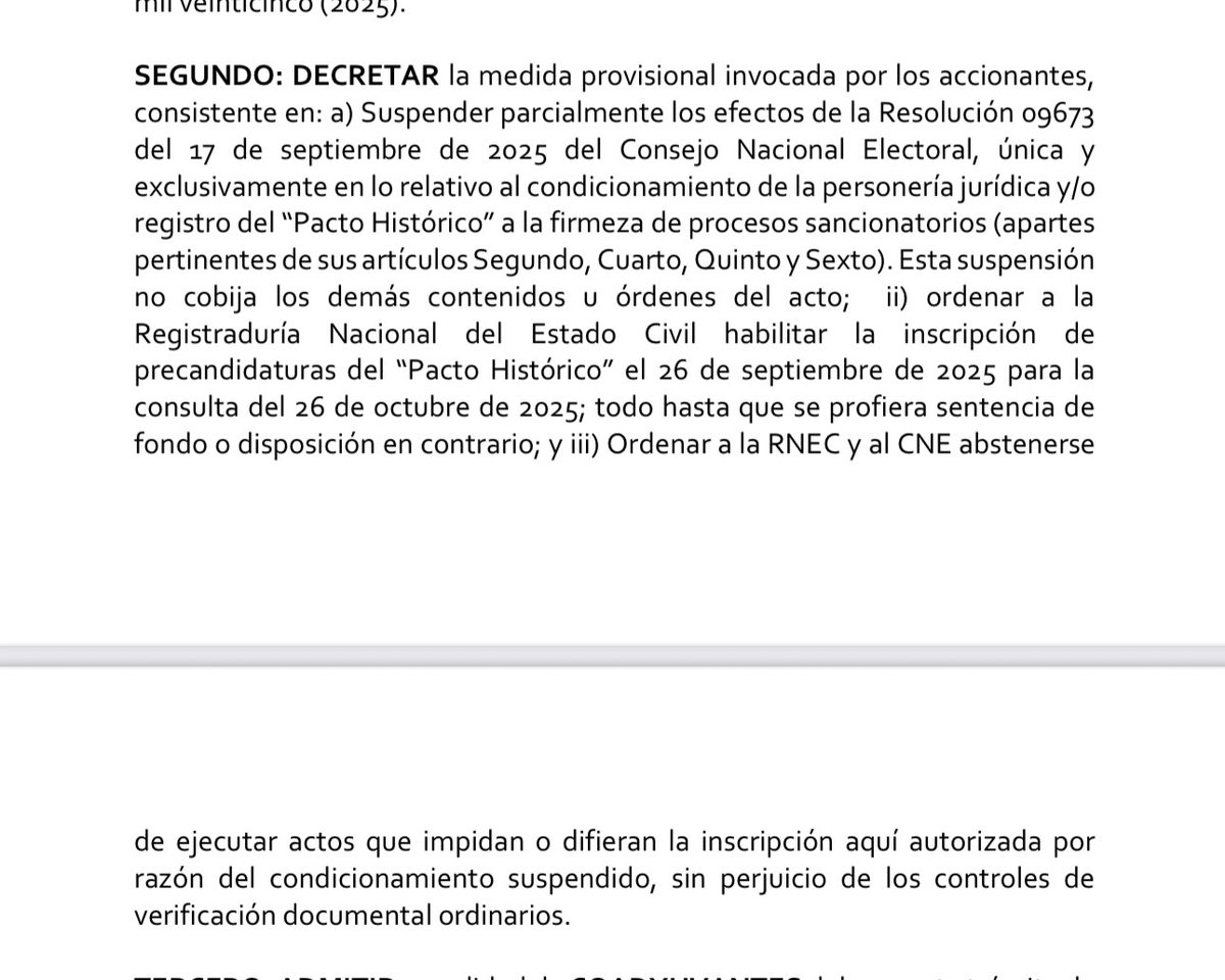 Hay #PactoHistorico juez de Tutela ordena inscribir al #PactoHistorico cómo partido para la consulta sin restricción alguna.
Gracias <a href="/carolinacorcho/">Carolina Corcho</a> por tener la iniciativa de poner esta tutela que le da vida al Pacto por encima de la mala intención del Consejo Nacional electoral