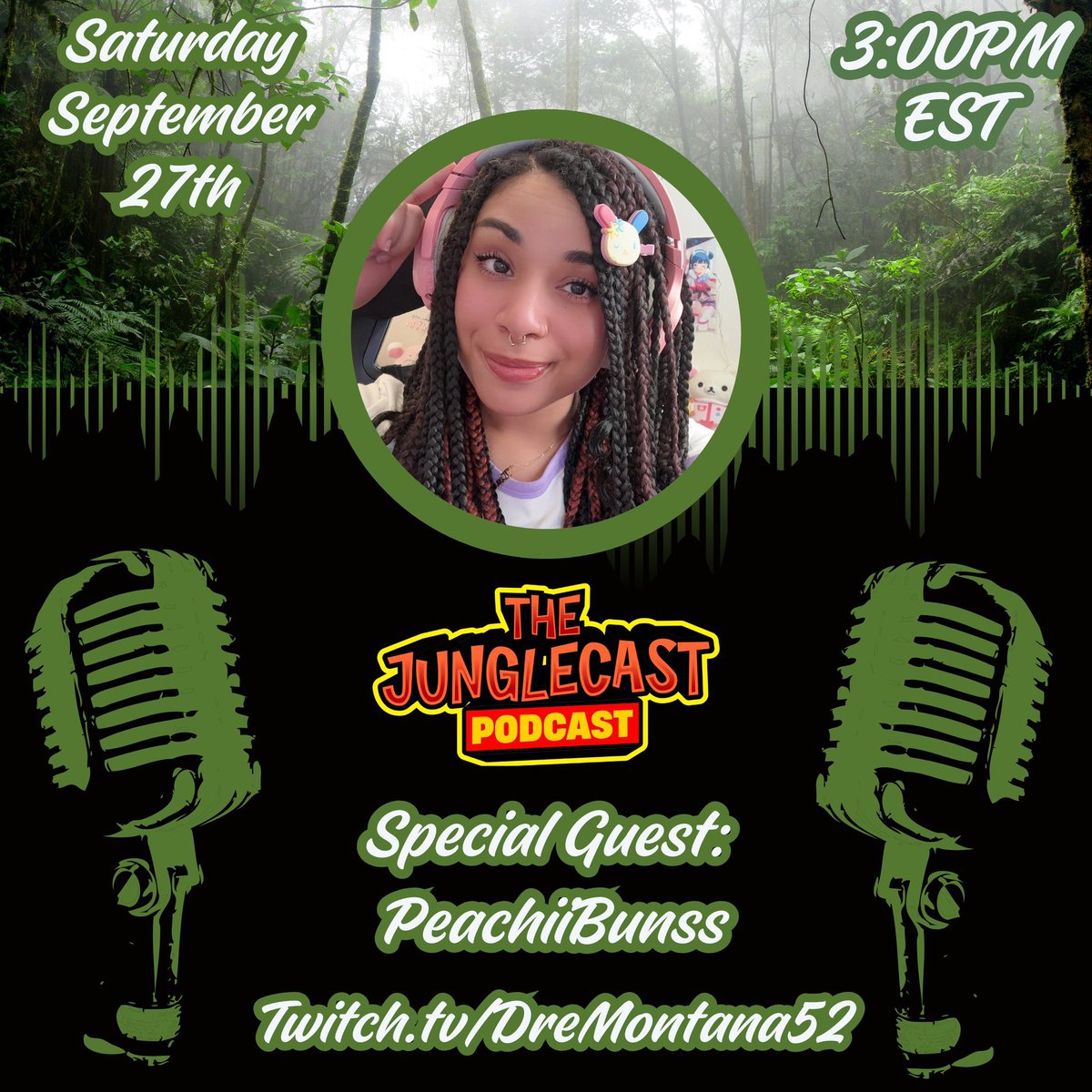 We’re back this Saturday!  Join the Jungle Crew as we sit down with <a href="/Peachiibunss/">♡ Peachii ♡</a> and discuss all things streaming, gaming and life!  3 PM EST at the usual place, the crew can’t wait to see you!  <a href="/DreMontana52/">Dre 🇹🇹</a> <a href="/DeepVoiceKam/">The Gaming Hashira 👾🎮</a> <a href="/Mely_Tha_Pirate/">Big Mely✨</a> <a href="/Lolex99g/">GML 💅🏾</a>