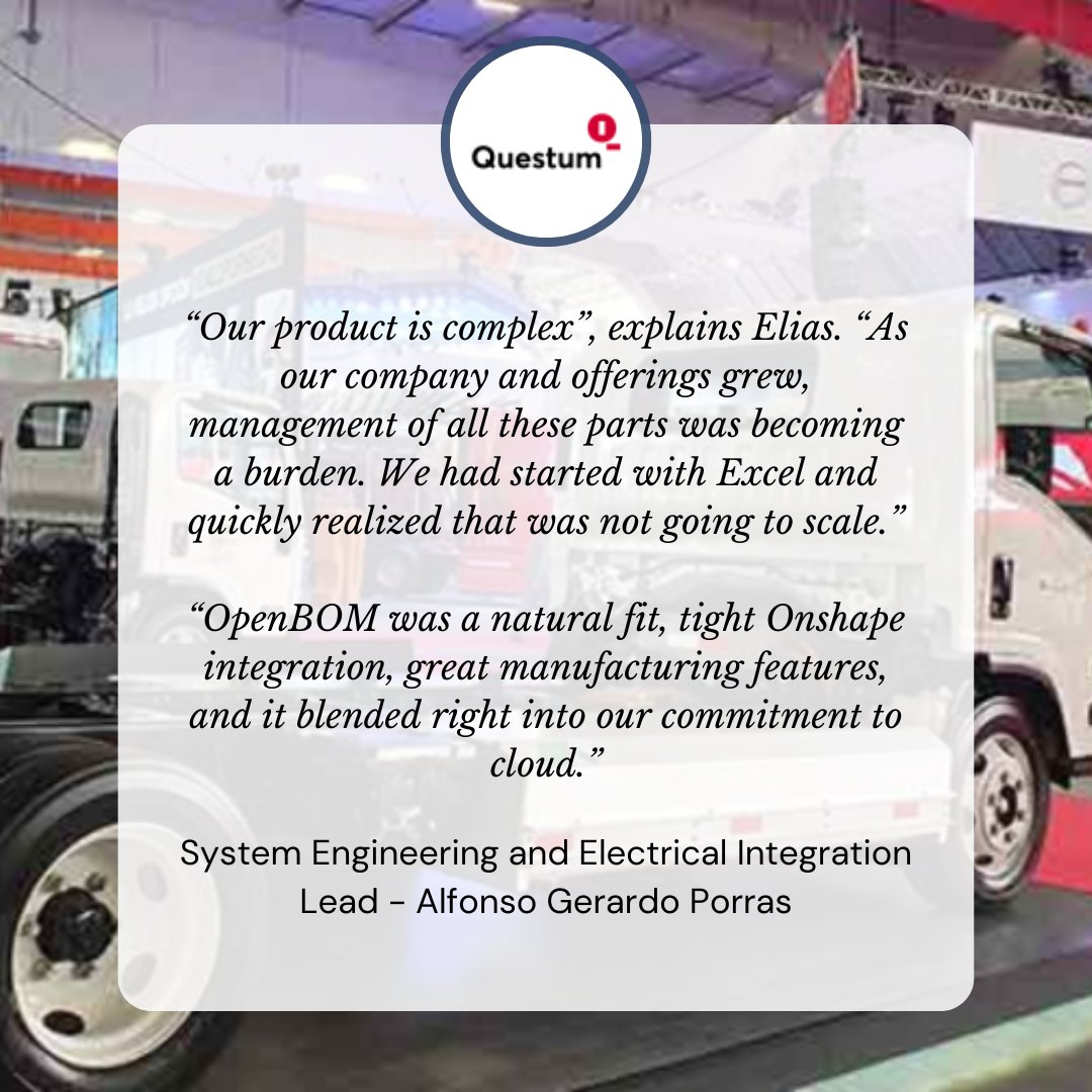 openbom's tweet image. ⚡ Questum E-Mobility is converting medium trucks from diesel to electric—and OpenBOM is driving the digital process behind it all. Clean tech starts with clean data. 🚚🔌

#EVConversion #CleanTransportation #BOMManagement #DigitalManufacturing #OpenBOM

bit.ly/3YtCBZK