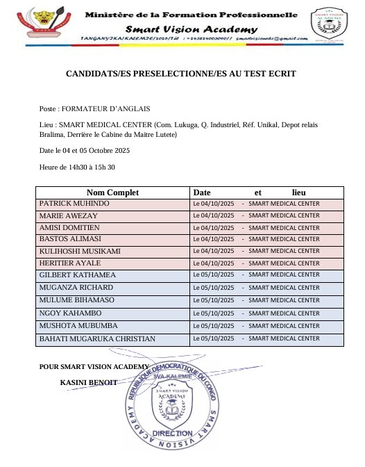 smartvisionrdc's tweet image. Communiqué