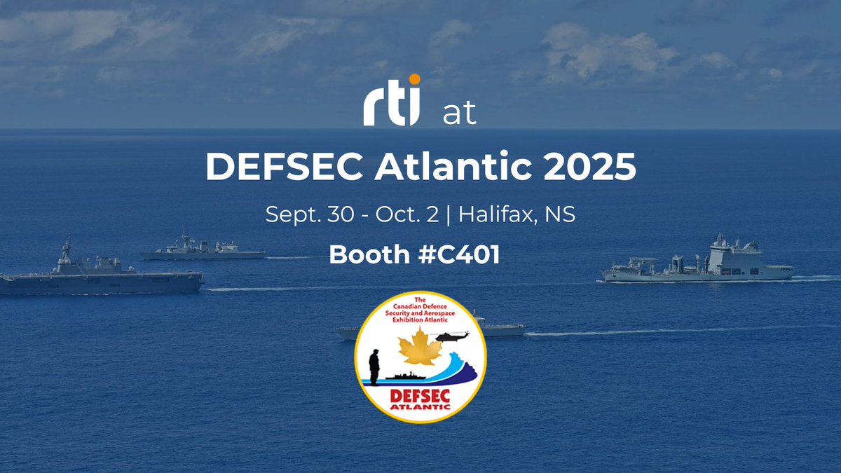 rti_software's tweet image. We’re heading to #DEFSEC Atlantic 2025! ⚓

📍 Visit us at Booth C401 to see how we’re helping future-proof naval platforms and accelerating field capabilities with multidomain interoperability. defsecatlantic.ca