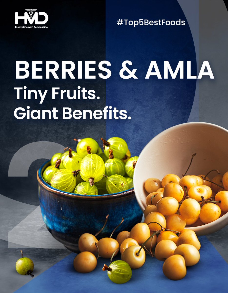 hmdhealthcare's tweet photo. Say hello to nature’s powerhouse duo — Berries &amp; Amla! Packed with antioxidants, vitamins, and immune-boosting magic 💪🍃
 #Top5BestFoods #HealthyLiving #Berries #AmlaPower #Superfoods #EatWellLiveWell #HMDWellness #TinyButMighty https://t.co/LqH7VJ929B