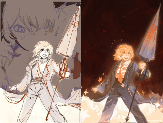 sketch vs. final for some of my limbus art ^_^