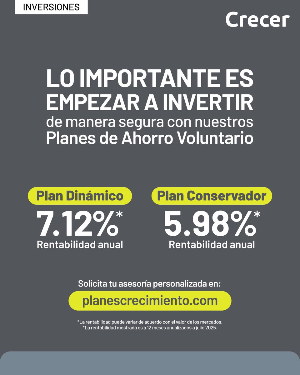 ¿Qué sueño quieres lograr? Con nuestros planes CreCimiento puedes alcanzar tus metas más grandes: 
Comienza a invertir hoy y haz realidad tus sueños. 📊🏠✈
*La rentabilidad puede variar de acuerdo con el valor de los mercados #PlanesCreCimiento