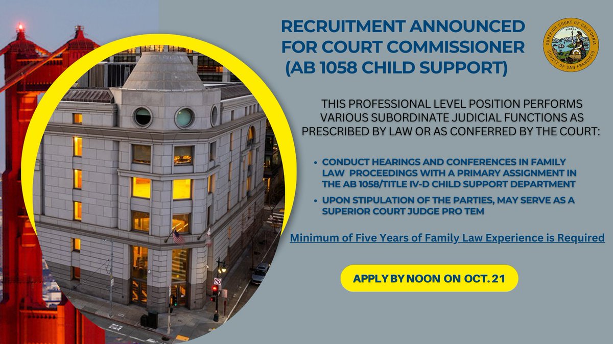 The Court has an opening for a Commissioner! Apply by Noon on Oct. 21. More details:bit.ly/4gPQGeg