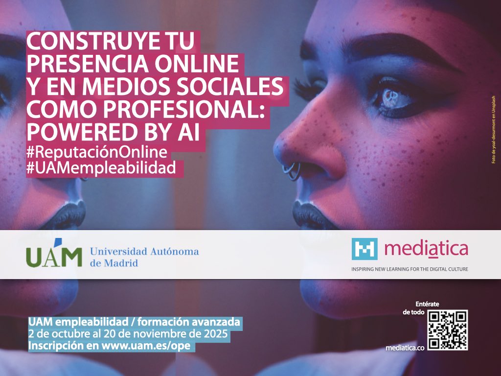 _mediatica's tweet image. Cómo ha cambiado lo de crear tu identidad online con la IA, pero si eres de la UAM tienes la suerte de poder participar en la XXII edición del curso #uamempleabilidad de #reputaciónonline