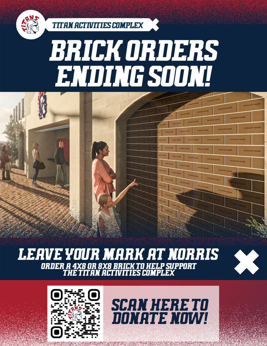Final Chance to Leave Your Legacy at the Titan Activities Complex.  Visit the Titan Activities Complex website for more information. sites.google.com/nsdtitans.org/…  #norristitans <a href="/Norris_Baseball/">Norris Baseball</a> <a href="/NorrisTennis/">Norris 160 Tennis</a> <a href="/NorrisDist/">Norris Titans School Foundation</a>