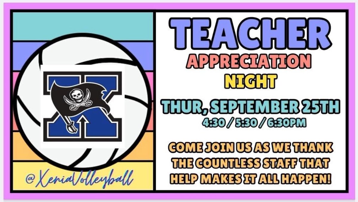 “TEACHER APPRECIATION”

Join us tonight as <a href="/XeniaVolleyball/">Xenia Volleyball</a> recognizes so many outstanding educators that have played a vital role in our student-athletes at XHS.