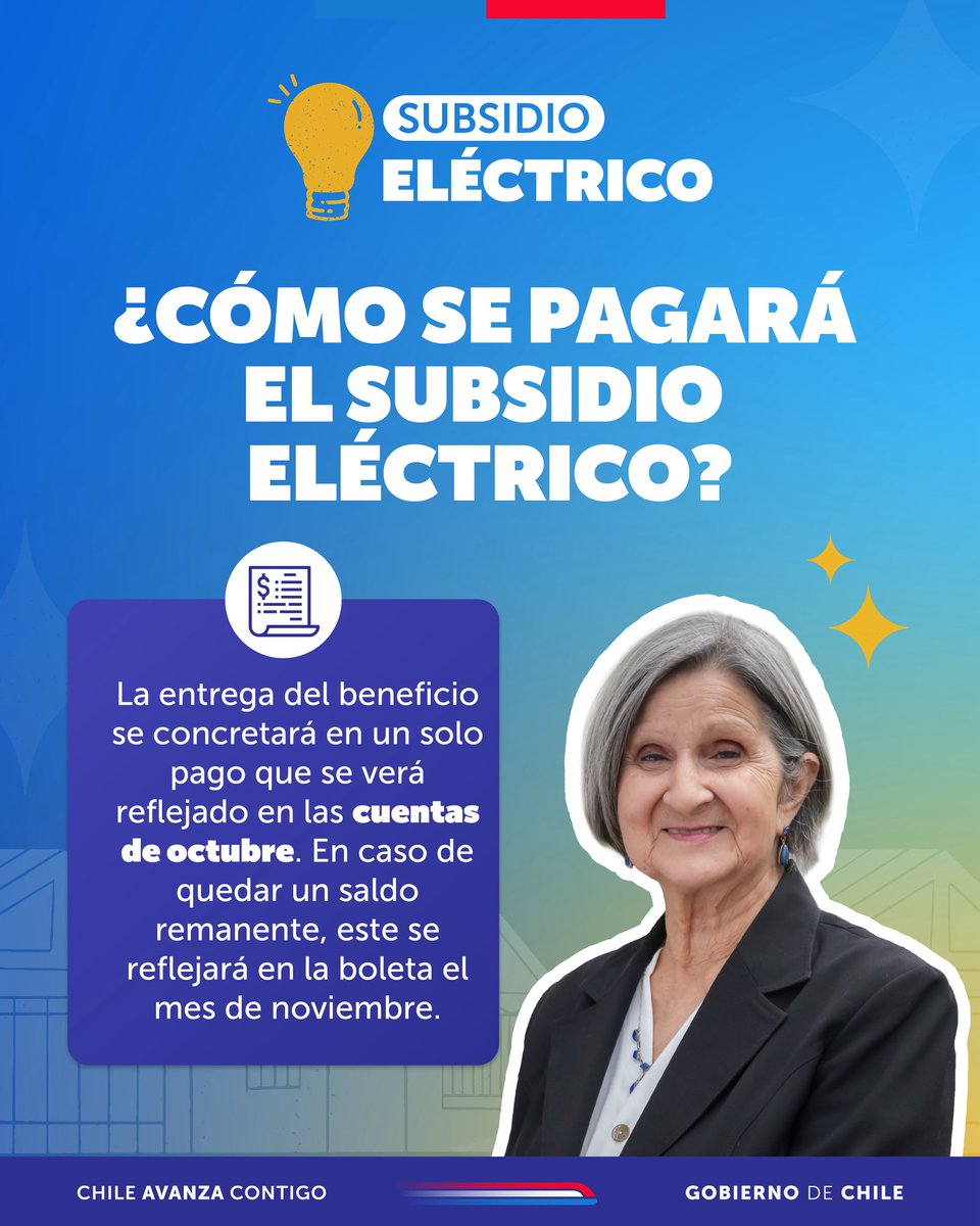 ¡No lo olvides! El pago del #SubsidioEléctrico se reflejará en la cuenta correspondiente a la facturación de octubre.💡

Este semestre, el beneficio se entregará en una única cuota que cubrirá los meses de julio a diciembre.