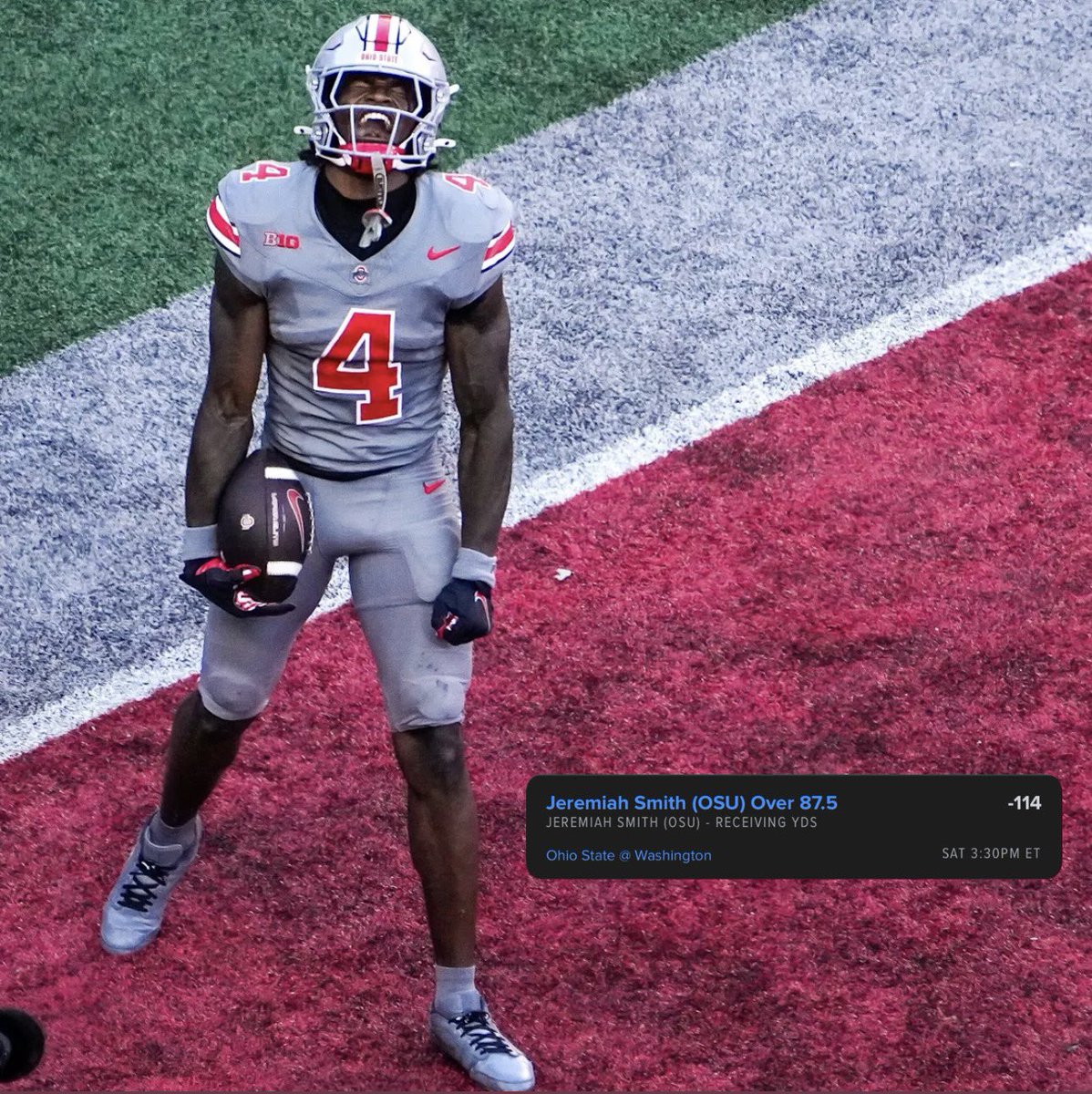 Ohio St/Washington:

Jeremiah Smith o87.5 Receiving (-114) 1u
Jeremiah Smith 100+ Receiving (+135) .5u

Props have been cash to start the season. Expecting a big showing here from Smith.