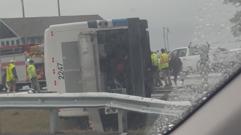 A bus flipped onto its side on Route 138 West in Jamestown Thursday afternoon after it blew a tire and the driver lost control, according to Rhode Island State Police. Here's what we know: wpri.com/news/local-new…