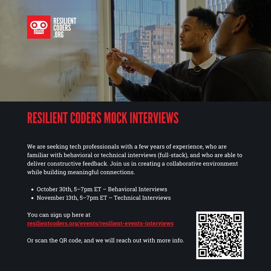 resilientcoders's tweet image. Over the past month, 8 of our talented engineers landed tech jobs! Their success is a testament to their resilience & hard work, but wins like these are also possible thanks to the mentors who help them practice & prepare for the job hunt.
Get involved: hubs.ly/Q03L1wn70