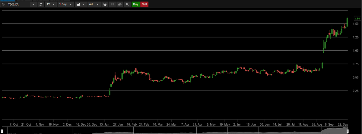 evrytingisawsum's tweet photo. $TDG.V
#GOLD 
Maybe only $HSLV.TO has a prettier chart.... https://t.co/nMSIAy33WH