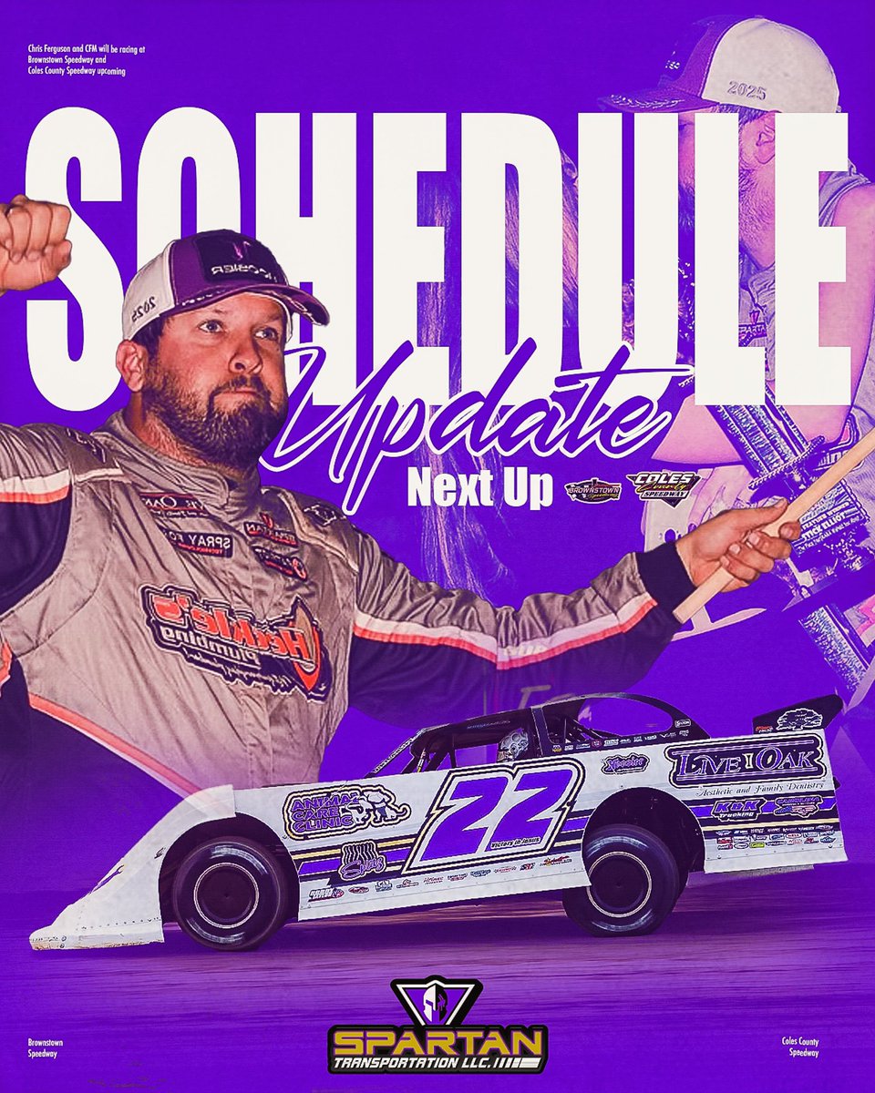 CFM Schedule Update 🚨

Friday: Brownstown Speedway  - LOLMDS 
Saturday: Brownstown Speedway - Jackson 100 
Sunday: Coles Country Speedway - Road to the Dome 

We will have the Fergy x Sweet Victory Apparel Co. merchandise trailer at all events!