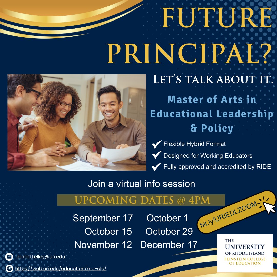 Every strong leader begins with one belief: students deserve better.
Join URI’s Educational Leadership &amp; Policy (EDL) Program Virtual Info Session
 📅 Oct 1 | ⏰ 4 PM (ET)
 🔗 bit.ly/URIEDLZOOM
Change systems. Change lives.