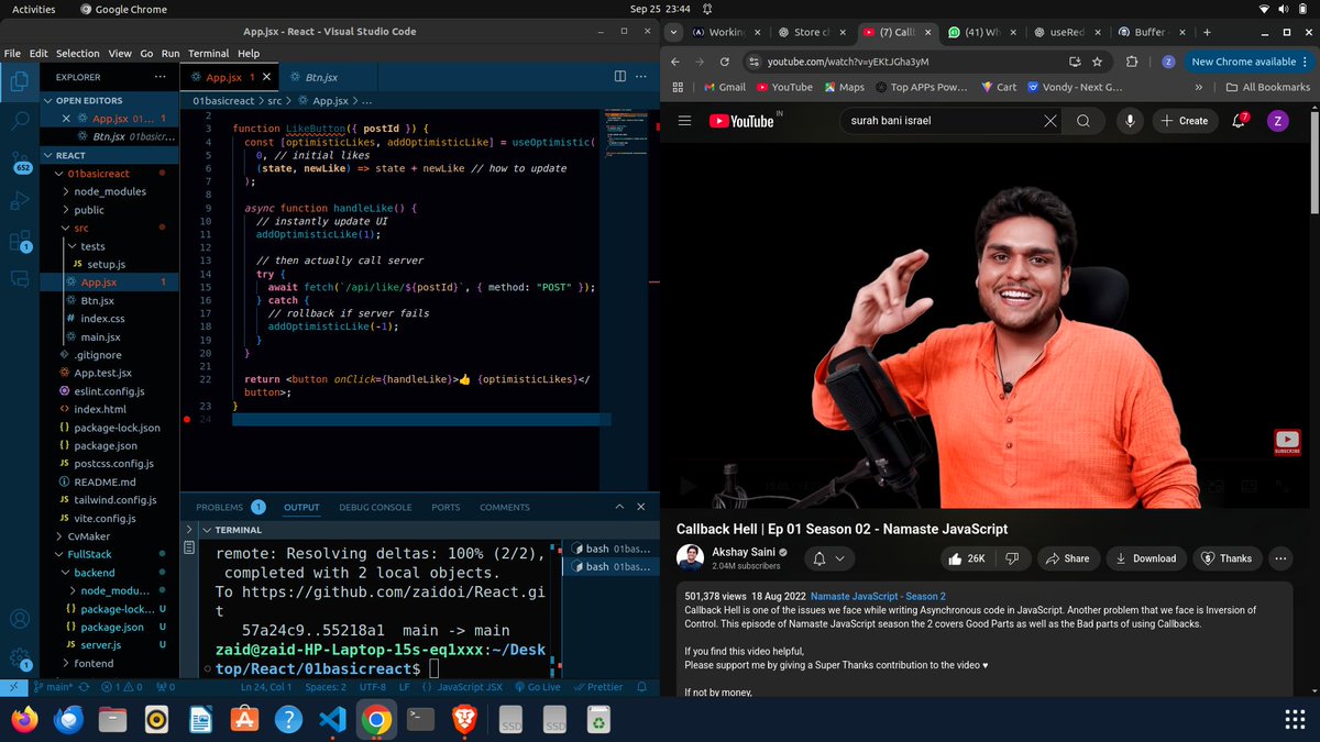 ZaidBadgujar's tweet image. 🔴 Day 84 #100daysofcode
--Learned some new Hooks today
useReducer,useOptimistic.
--And did deep dive in high order function
callback hell map,reduce,filter
to make my fundamentals more strong
to learn whats going on under the hood.
#WebDevelopment
#NamasteJavascript