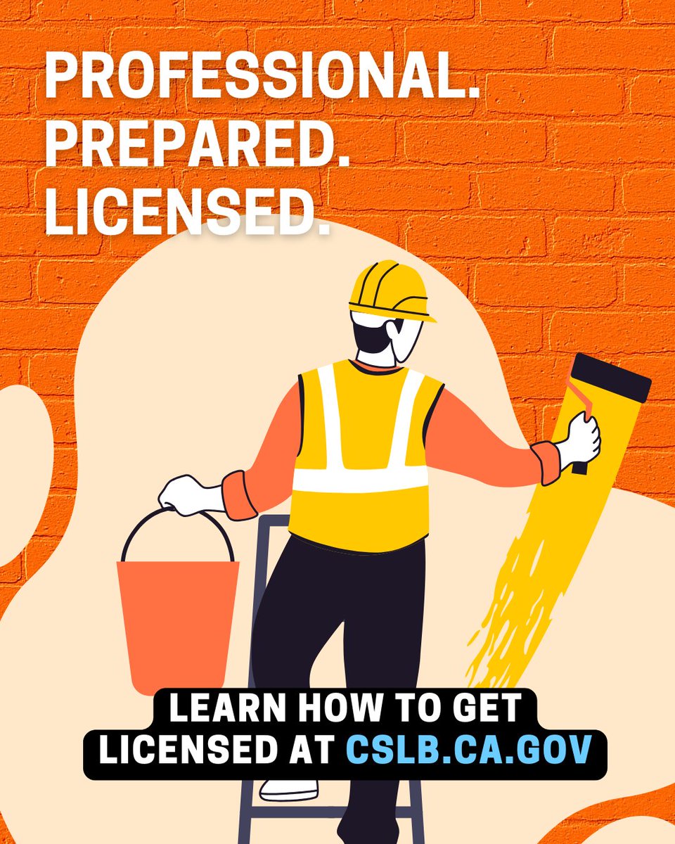 CSLB's tweet image. Be the pro clients trust—Professional. Prepared. Licensed. 🛠️ Learn how to get licensed at cslb.ca.gov. #CSLB #GetLicensed #BuildLegit