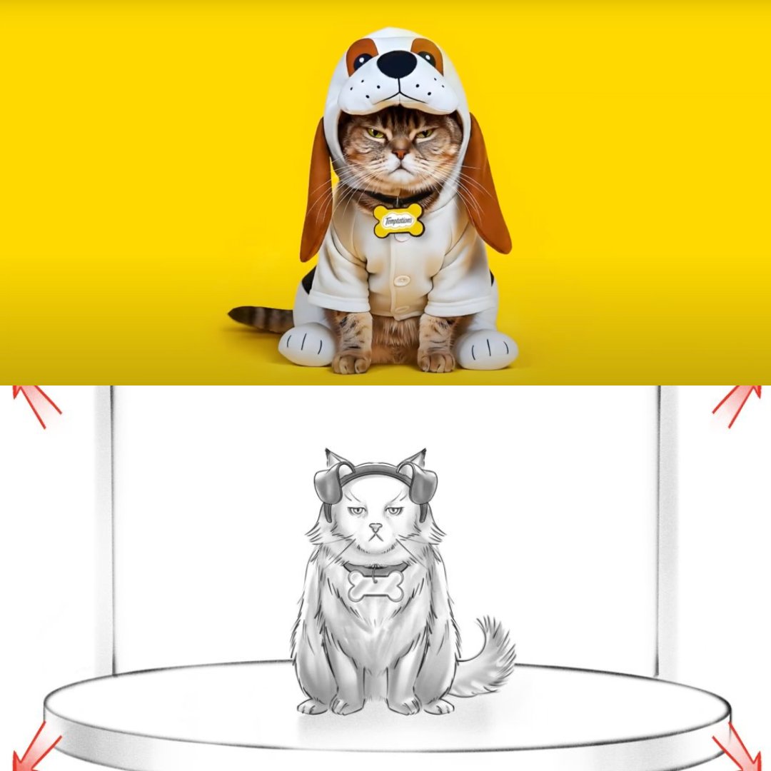 FamousFrames's tweet image. The cats have a plan to get more treats in this Temptations spot, with boards by Famous Frames artist Lee Milby. It’s always interesting to see what changes and what stays the same as we go from the boards to the final video!